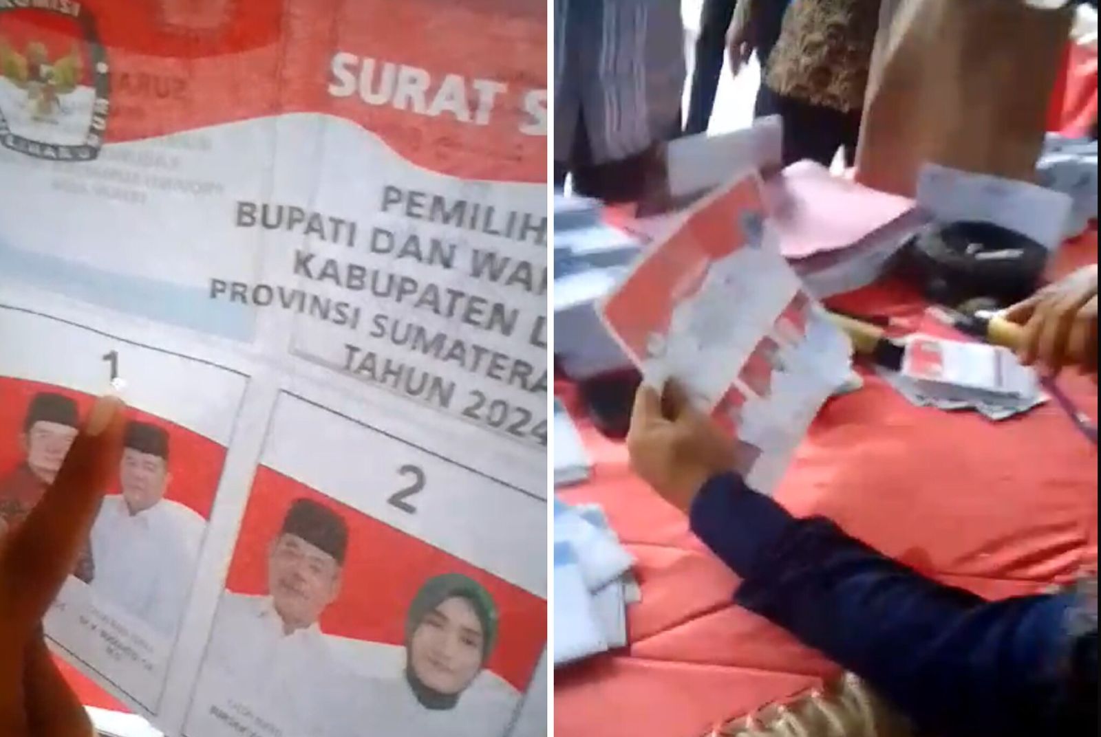 TPS 05 Gunung Gajah Lahat Heboh, Petugas Tunjukkan Surat Suara yang Sudah Tercobolos, Videonya Viral