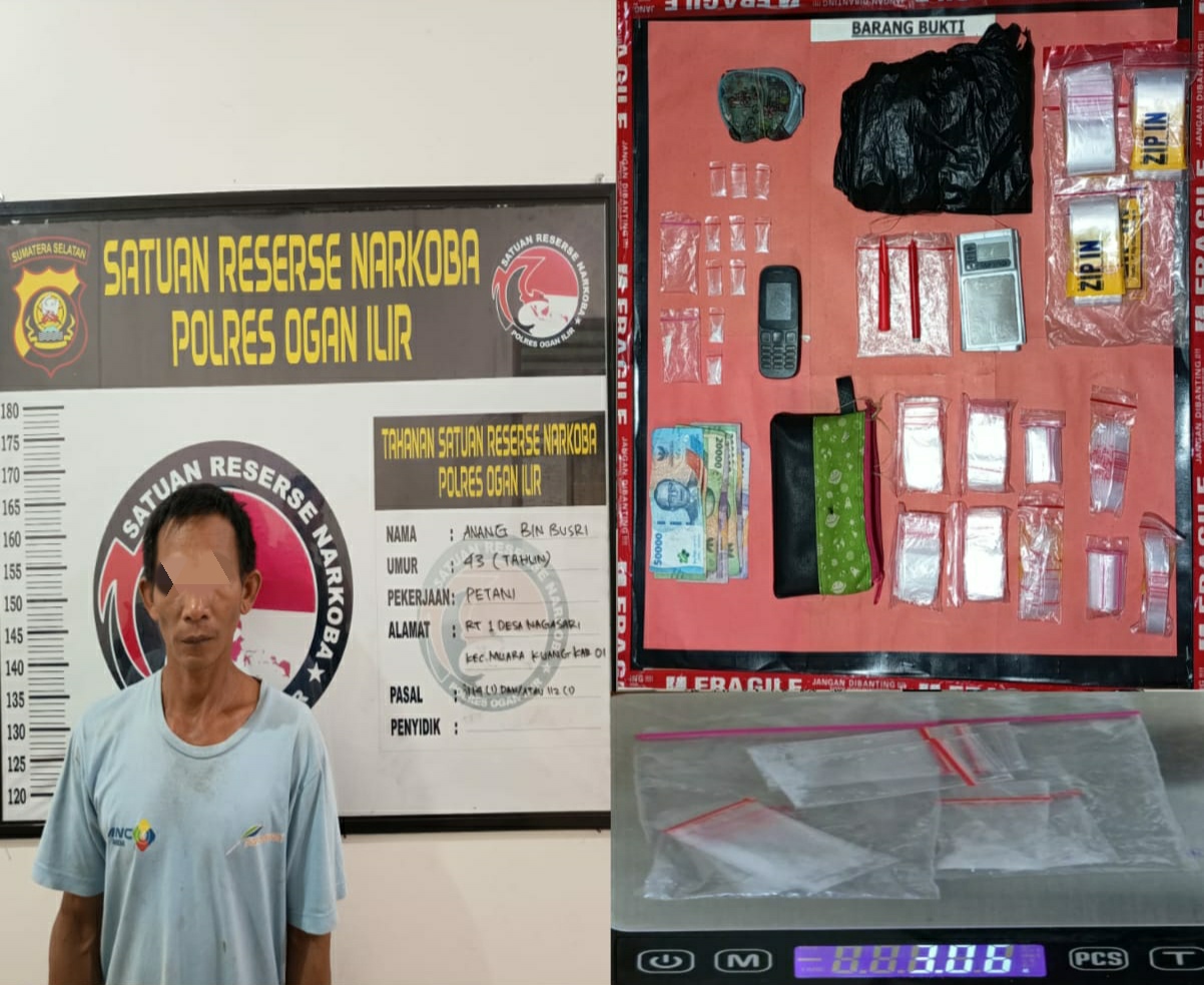 Sat Res Narkoba Polres Ogan Ilir Tangkap Pengedar Narkotika, 9 Paket Sabu Siap Edar dalam Dompet Jadi BB