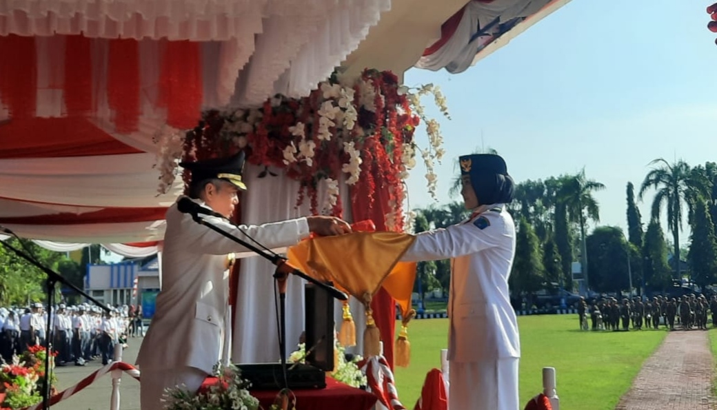Upacara Pengibaran Bendera Merah Putih HUT RI Ke-77 di Halaman Pemkab OKI Khidmat