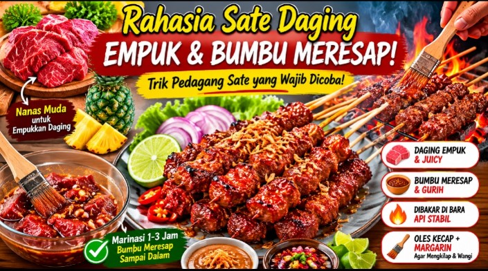 Rahasia Sate Daging Empuk dan Bumbu Meresap, Begini Trik yang Dipakai Pedagang Sate