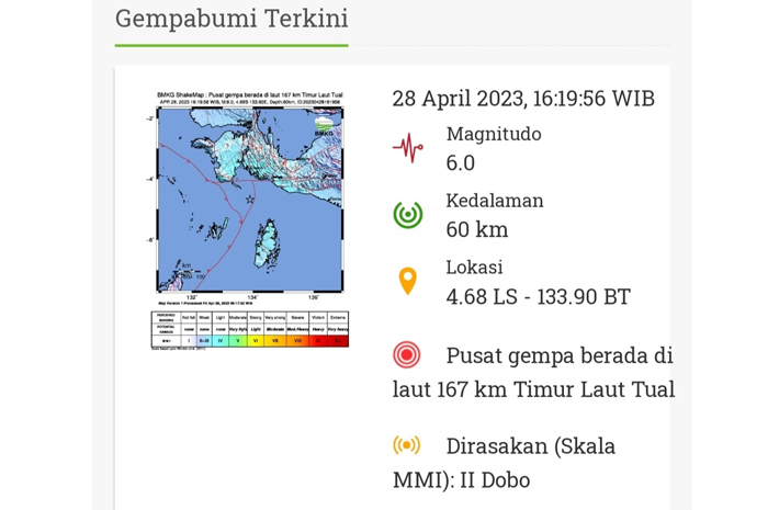 Terkini! Gempa Berkekuatan 6,0 Magnitudo Guncang Kepulauan Aru Maluku
