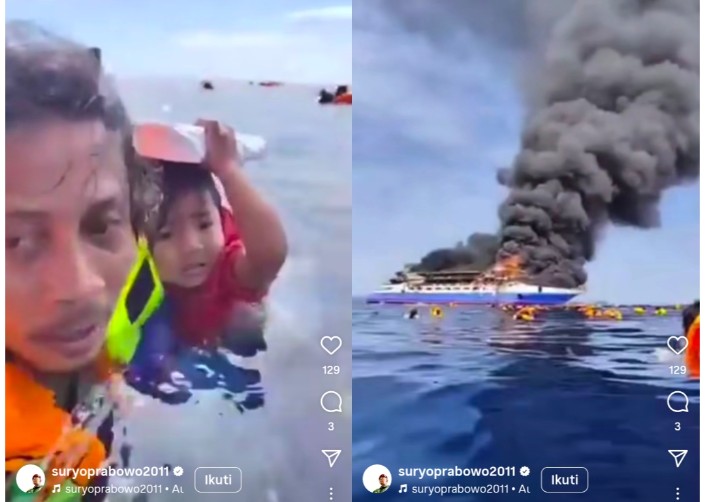 Haru, Detik-Detik Seorang Ayah Gendong Bayi di Lautan Usai Selamat dari Kebakaran KM Barcelona 5