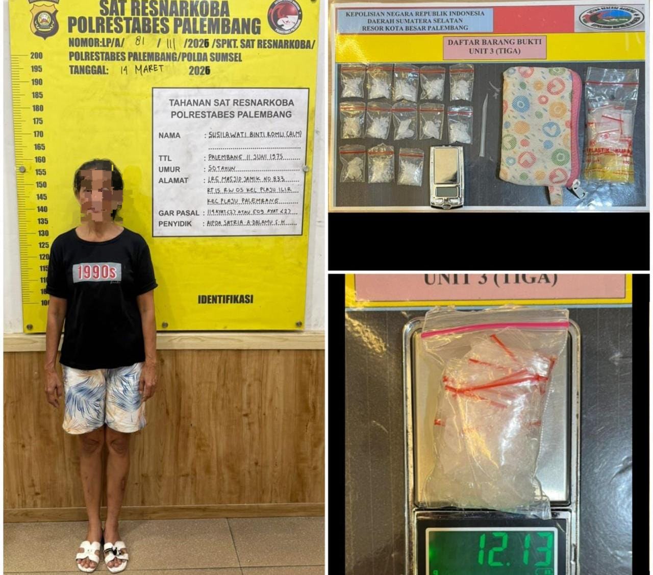 Ungkap 3 Peredaran Narkoba di Palembang Kurun Waktu 36 Jam, 3 Orang Dibekuk Polisi