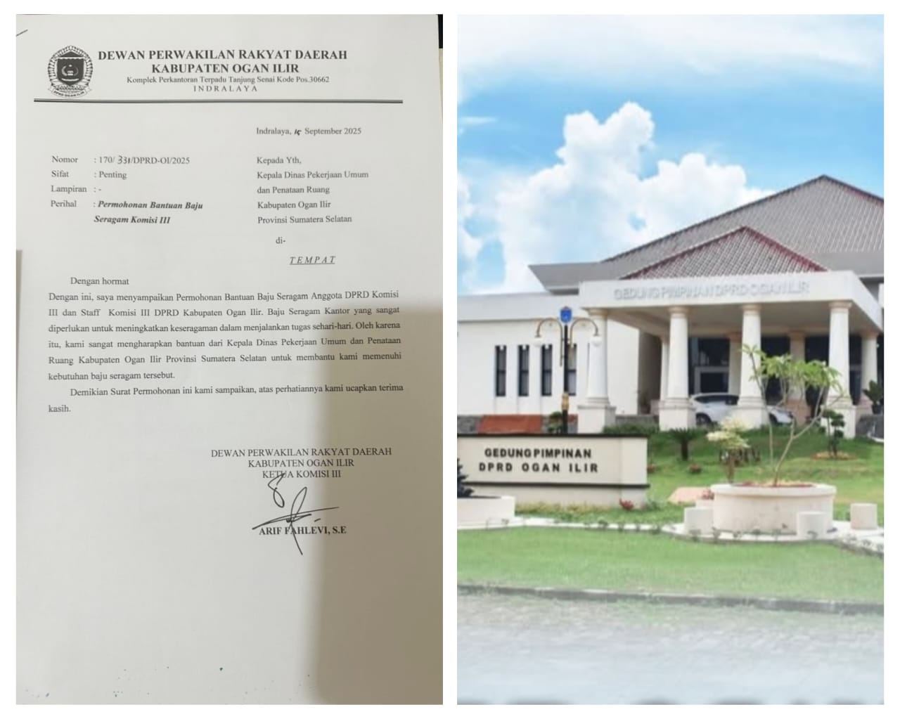 MIRIS! Komisi III DPRD Ogan Ilir Diduga Sebar Proposal Minta Bantuan Baju Seragam ke OPD