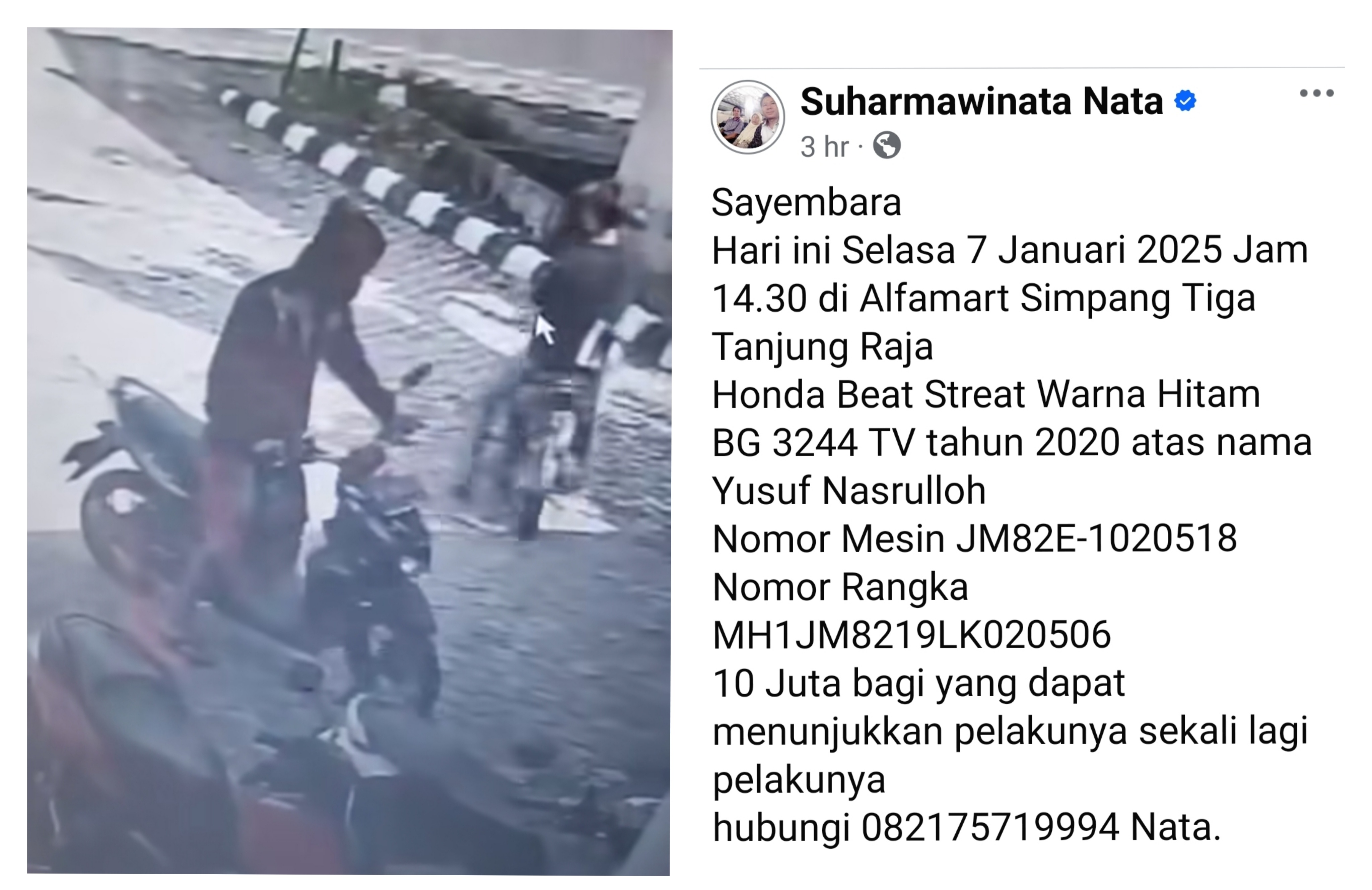 Korban Curanmor di Ogan Ilir Bikin Sayembara, Bakal Berikan Imbalan Rp 10 Juta Bagi yang Temukan Pelaku