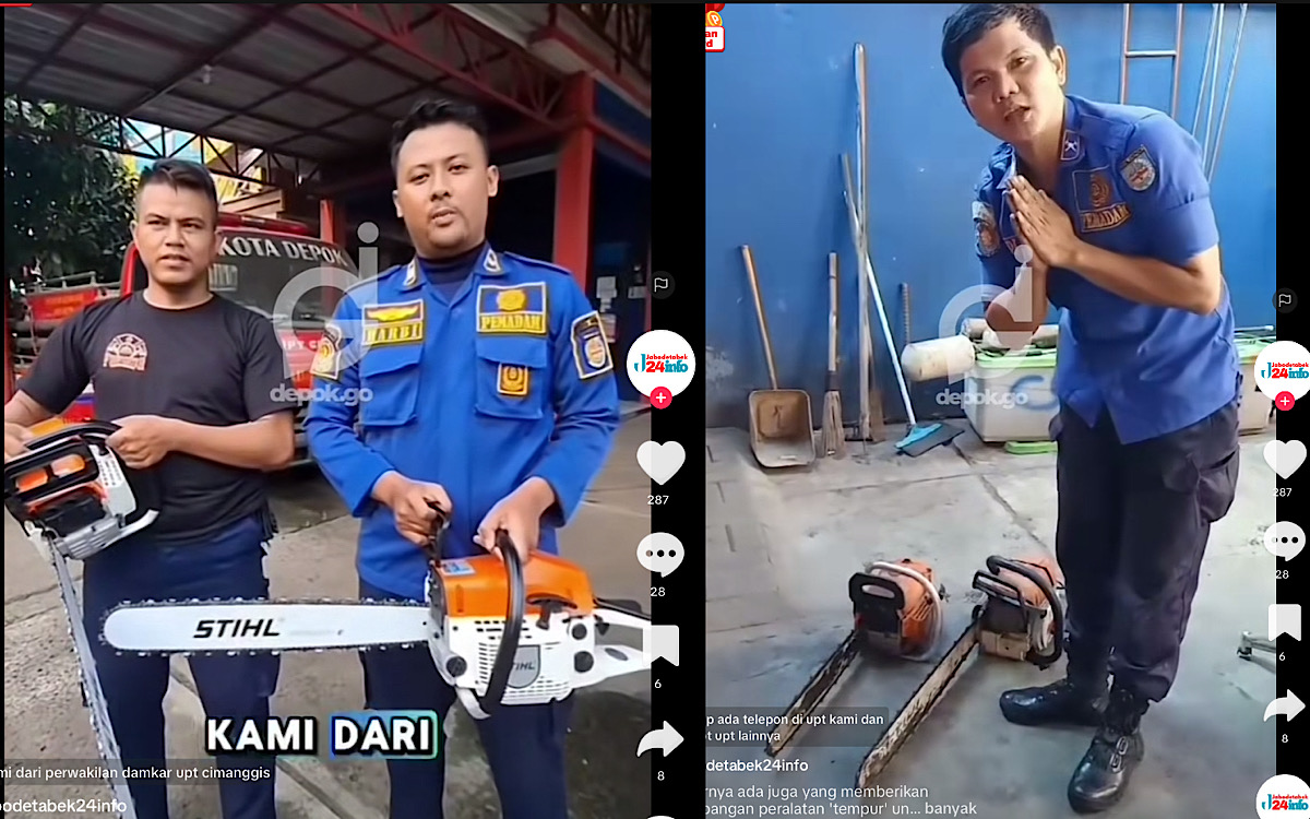 Damkar Depok Langsung Dikasih 2 Chainsaw Dari Masyarakat, Tidak Pakai Uang Pajak Paska Viral Video ‘Room Tour’