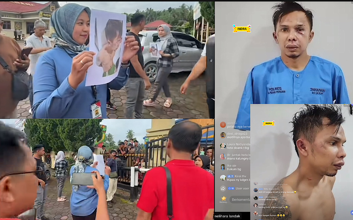 Polisi Tunjukkan Foto Pembunuh Gadis Pedagang Gorengan di Depan Polres Padang Pariaman Saat Warga Berdatangan 