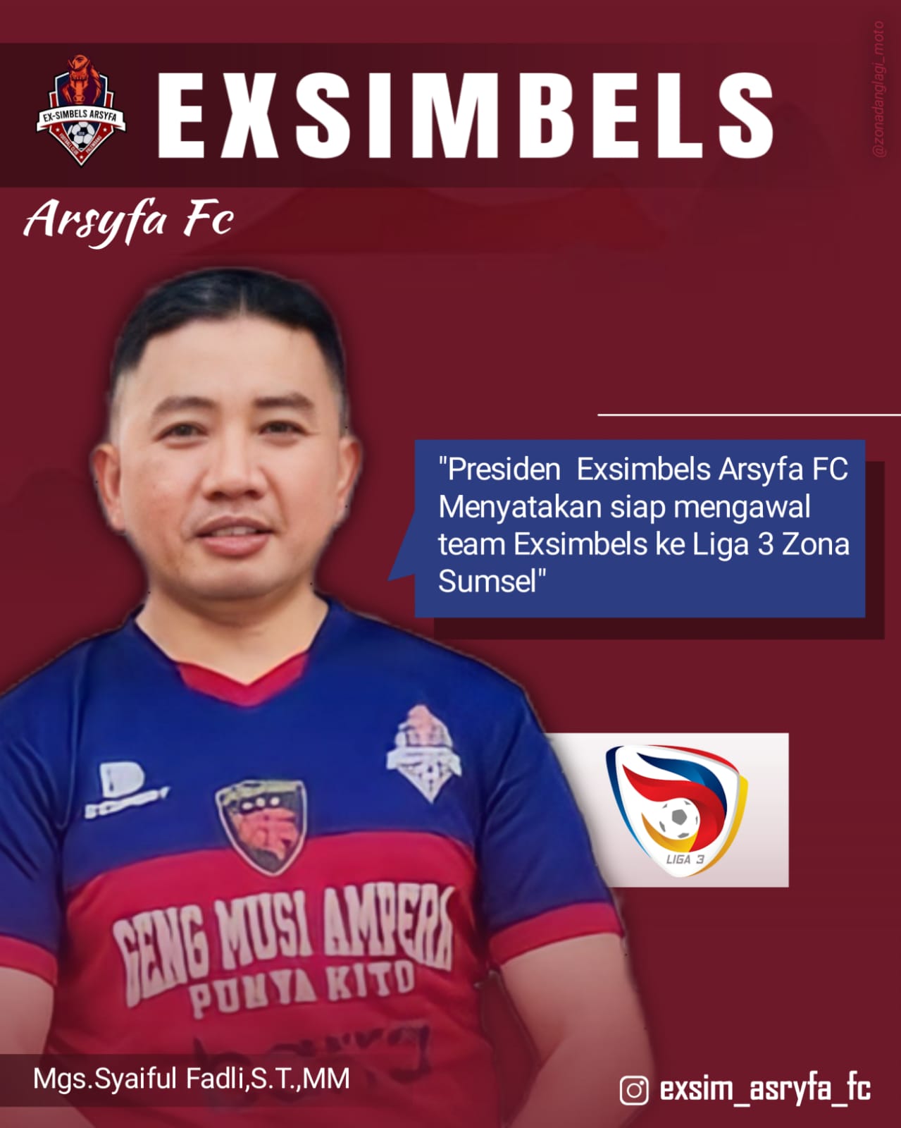 Politisi PKS Ini Jadi Presiden Ex-Simbels Arsyfa FC, Optimis Jawarai Liga 3 Sumatera Selatan