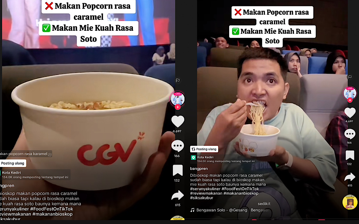 KOCAK, Makan Mie Kuah di Bioskop Tak Dilarang, Netizen Sarankan Mangkuknya Disimpan Biar Bisa Isi Ulang 