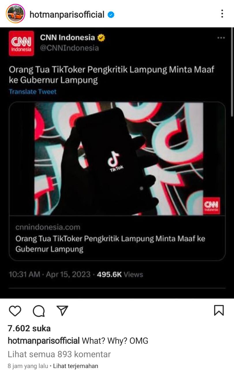 Geger Permintaan Maaf Ortu Tiktokers Pengkritik Lampung Kepada Gubernur, Hotman Paris: What? Why? OMG?