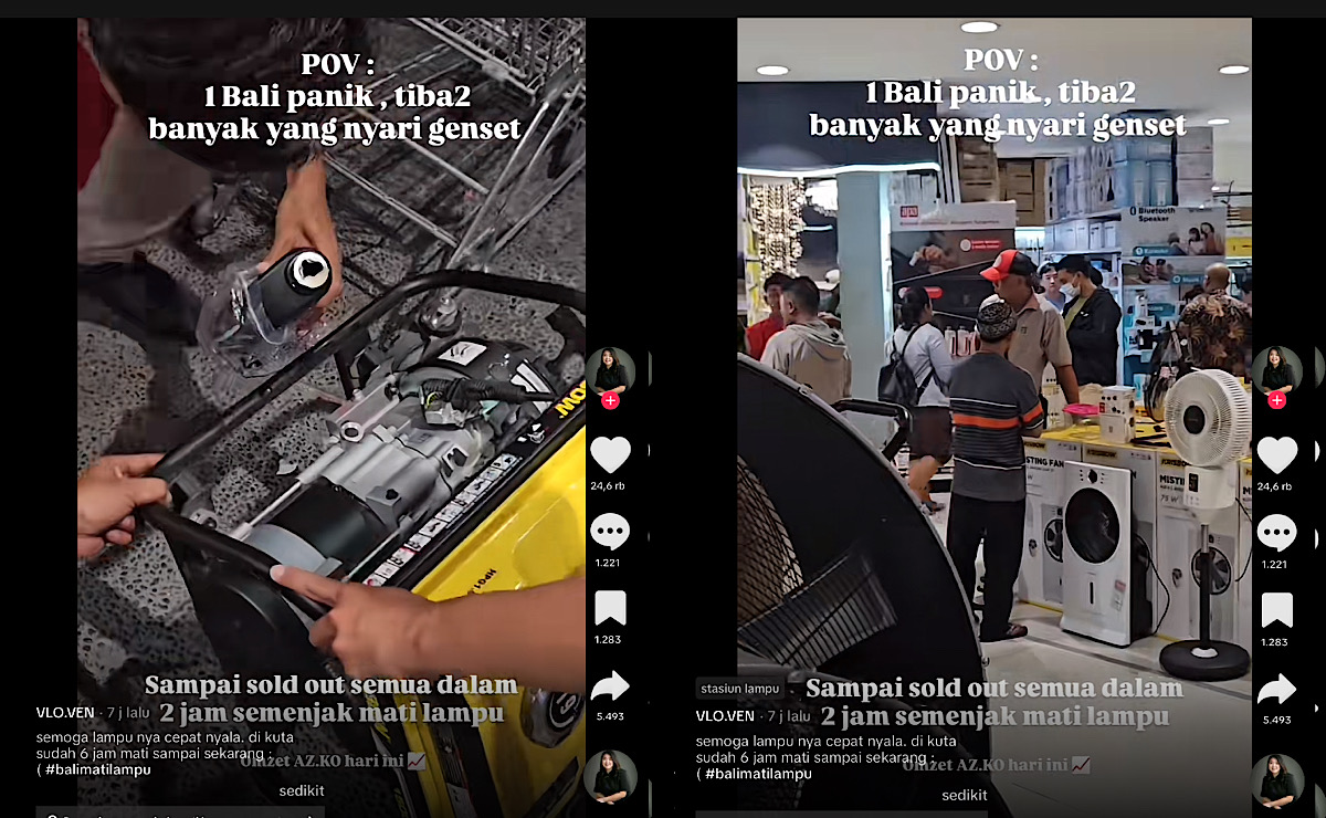 Bali Blackout 2 Jam Penjualan Genset Laku Keras Bahkan Habis Sampai ke Jerigen Minyak Juga Diborong