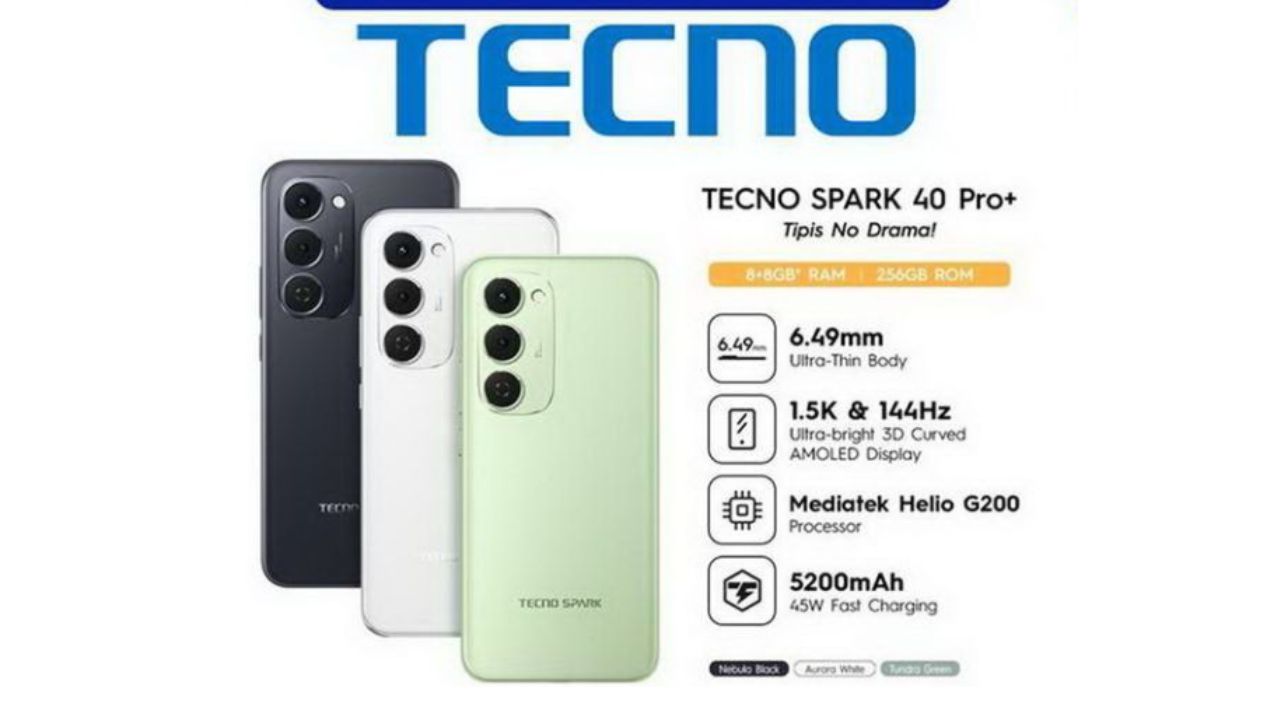Tecno Spark 40 Pro+, HP Desain Melengkung dengan Baterai Berkapasitas 5200 mAh