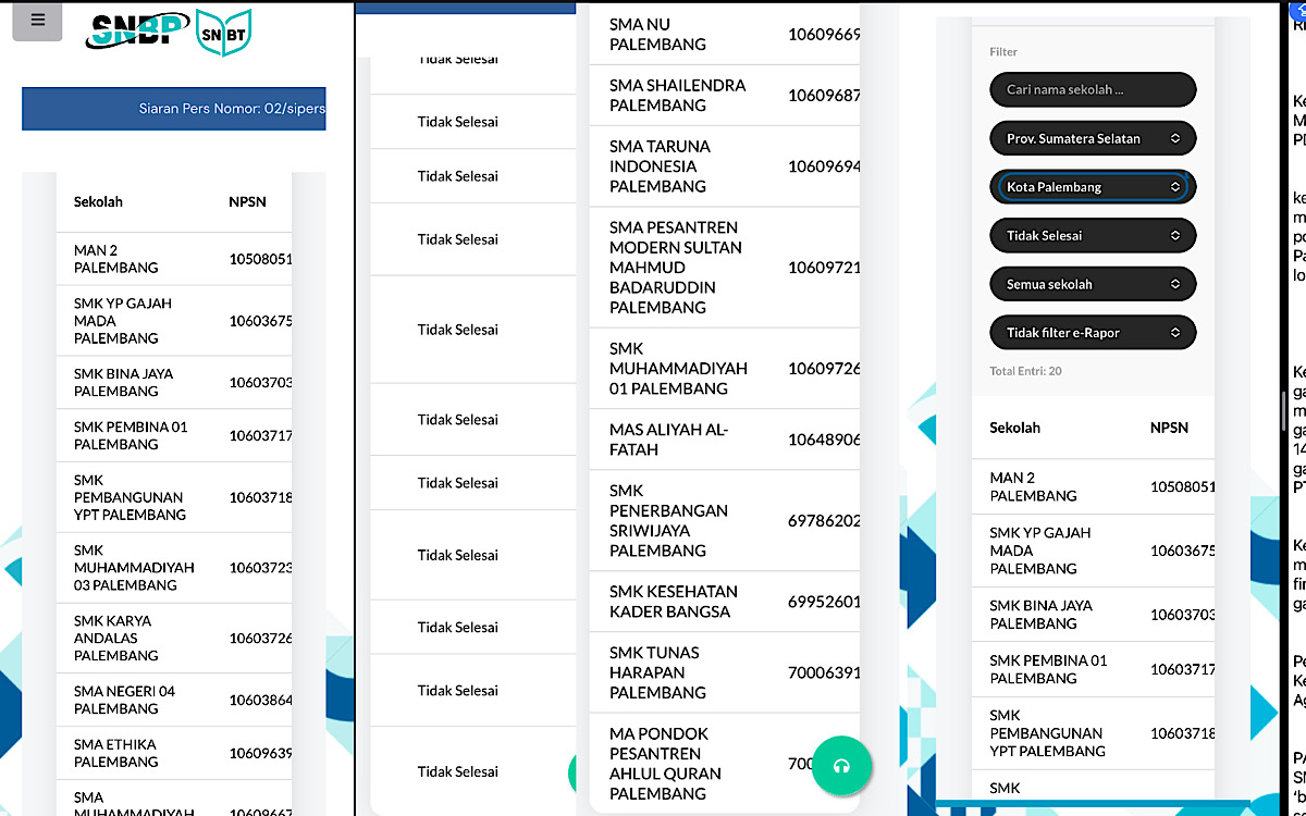 SEDIH, 20 Sekolah di Palembang Tetap Gagal PDSS Guna SNBP 2025, Mimpi Ribuan Siswa Eligible ke PTN Terengut!