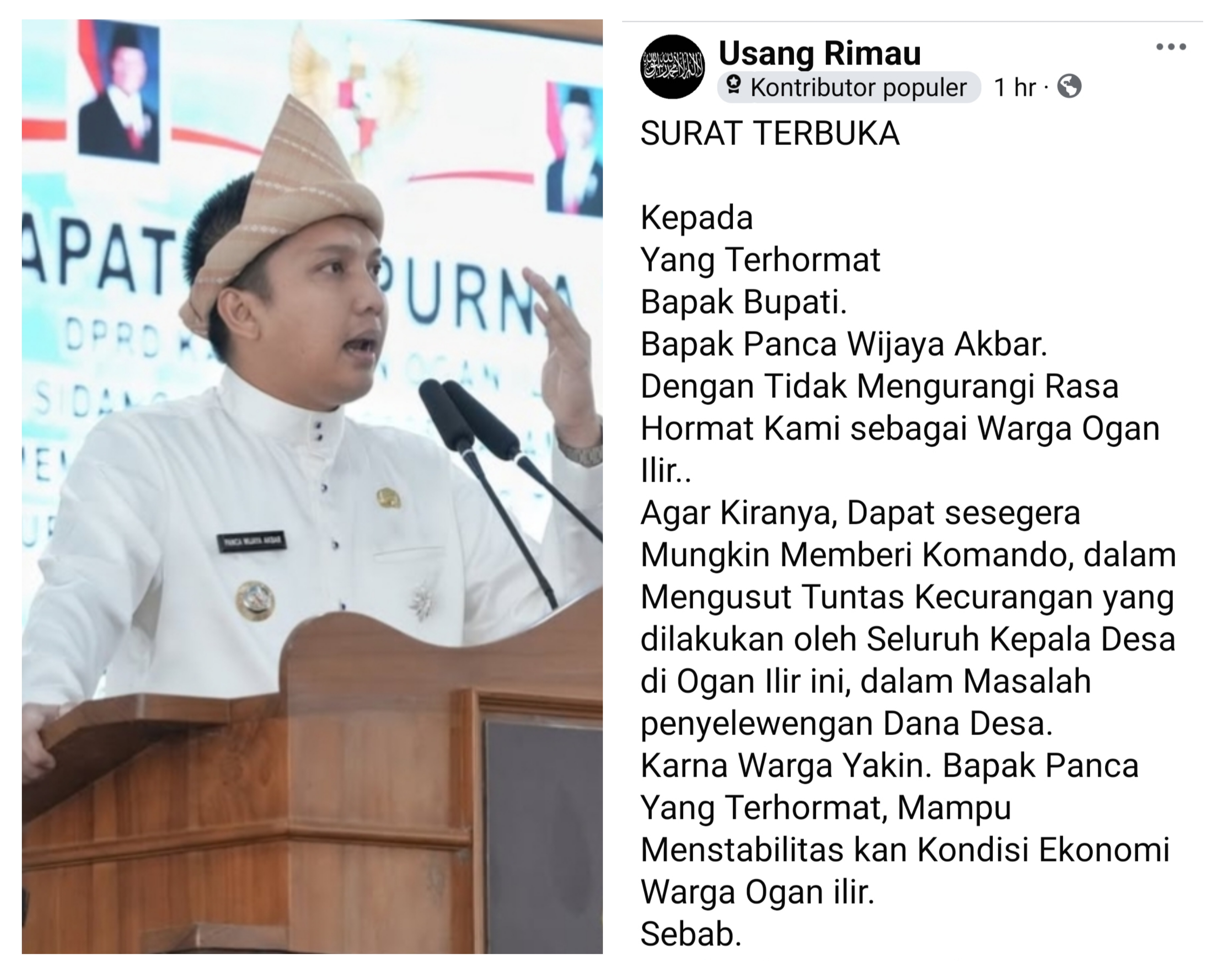 Dana Desa Hanya Jadi Ajang Memperkaya Diri Kades di Ogan Ilir, Warga Sampaikan Surat Terbuka ke Bupati