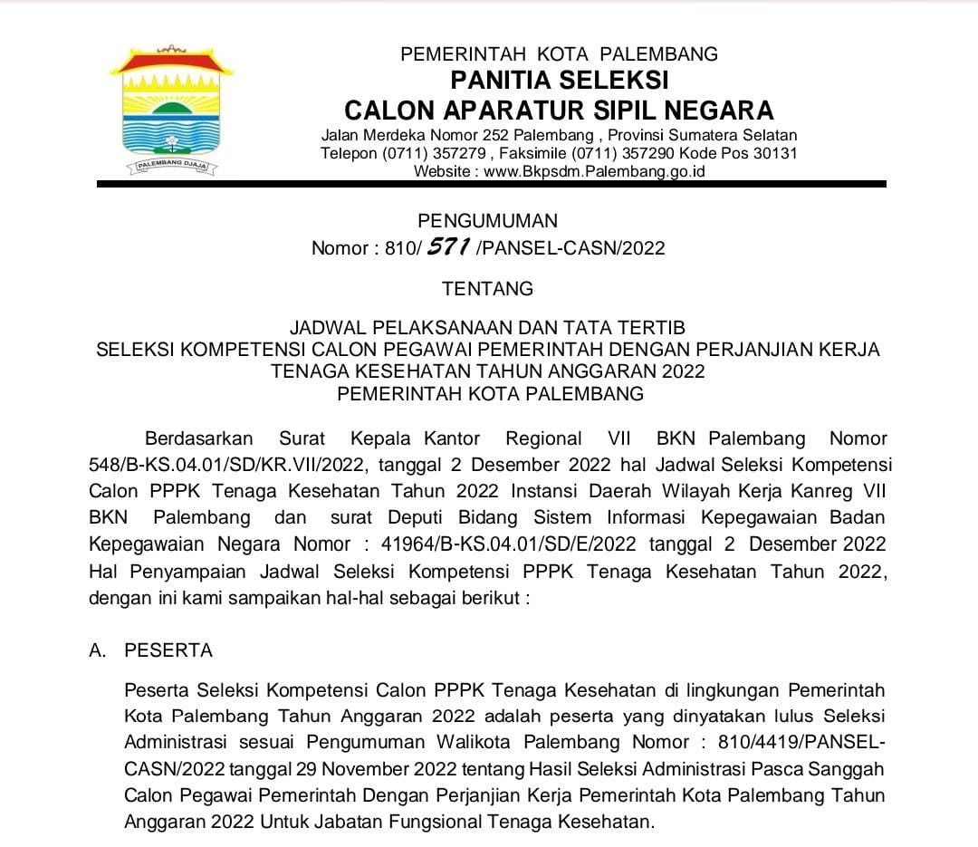 Catat, ini Jadwal-Lokasi Tes PPPK Tenaga Kesehatan Pemkot Palembang