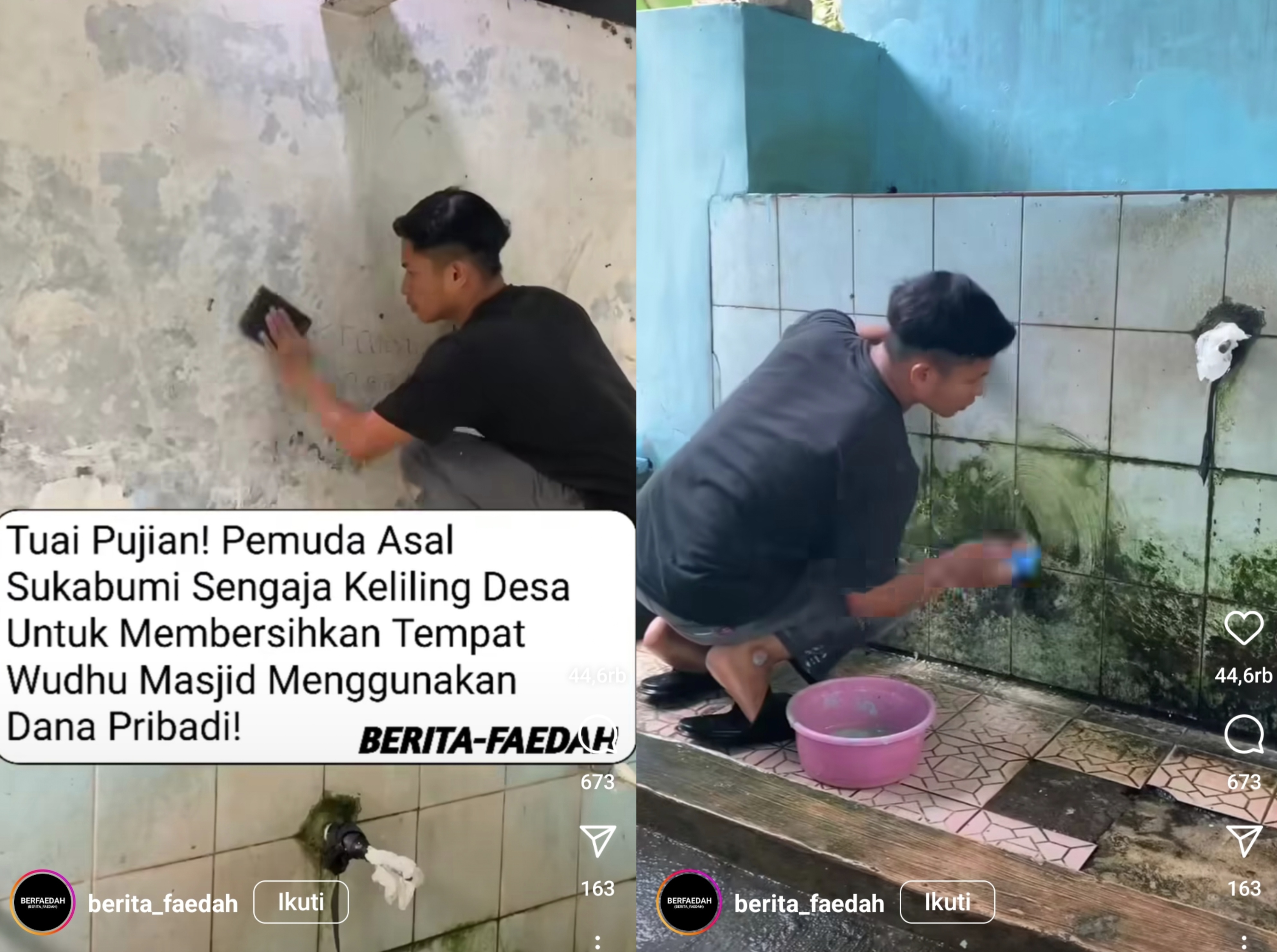 Subhanallah, Patut di Contoh Pemuda Asal Sukabumi Ini Sukarela Bersihkan Masjid Banjir Pujian Warganet