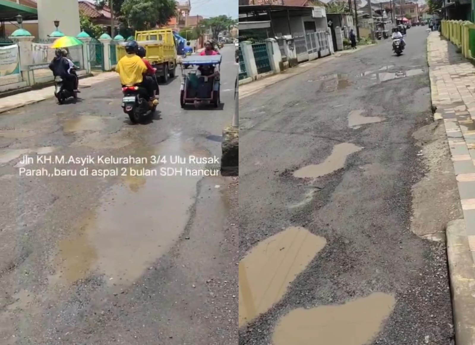 Belum Genap Sebulan Diperbaiki, Jalan KH M Asyik Kelurahan 3/4 Ulu Seperti Jalur Off Road