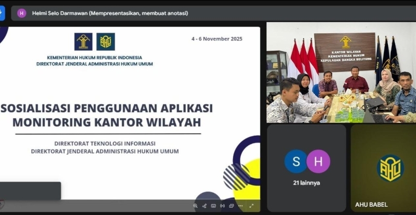 Dukung Layanan Publik Berbasis Data, Kemenkum Babel Ikuti Sosialisasi Aplikasi Monitoring AHU