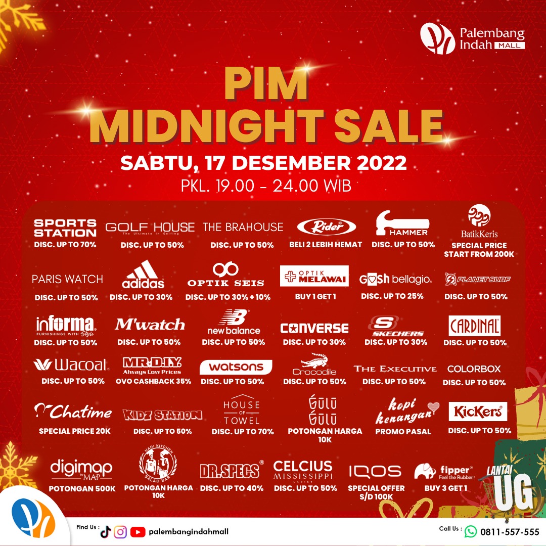 25 Brand Ternama Geber Diskon Gede di Midnight Sale Palembang Indah Mall 17 Desember 2022