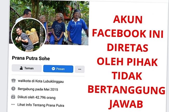 Diskominfo Kota Lubuklinggau Kabarkan Akun Facebook Walikota Lubuklinggau SN Prana Putra Sohe Diretas