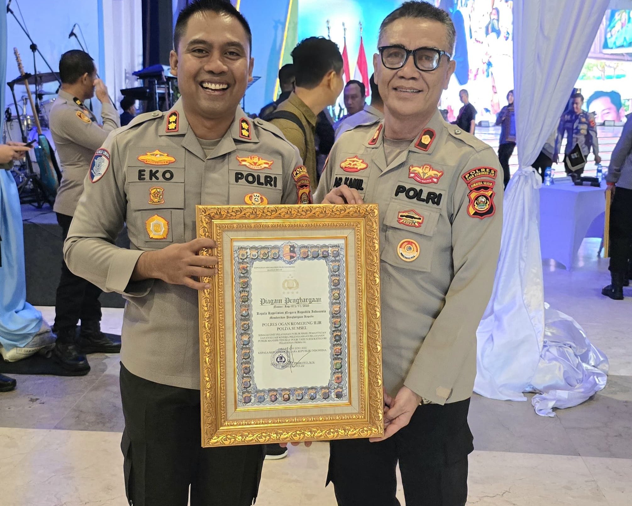 Polres OKI Terima Penghargaan Pelayanan Prima dari Kapolri Kategori A