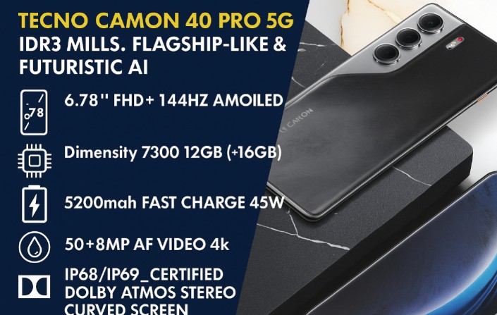 Tecno Camon 40 Pro 5G, Ponsel Rp3 Jutaan Rasa Flagship dengan Fitur AI Futuristik