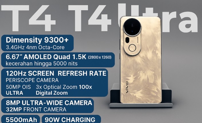 Vivo T4 Ultra Usung Chipset Dimensity 9300+ dan Kamera Periskop 50MP Bisa Zoom Hingga 100x