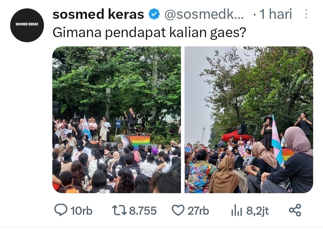 GAWAT, Bendera Pelangi LGBT Berkibar di Aksi Massa Depan Monas Jakarta, Netizen: Wah Sudah Terang-terangan Nih