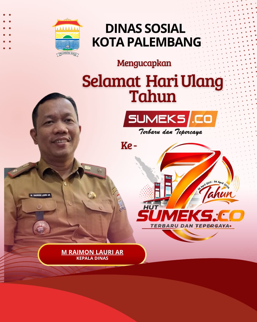 Kadinsos Kota Palembang Mengucapkan HUT ke-7 SUMEKSCO tahun 2026