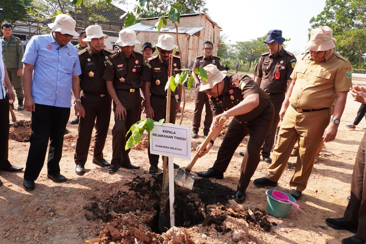 Sambut HUT Kemerdekaan RI Ke-79, Kejati Sumsel Tanam Ratusan Pohon Langka