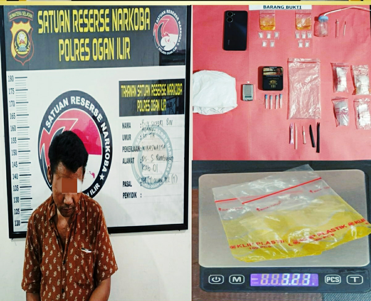 Tindak Lanjuti Laporan Warga, Sat Res Narkoba Polres Ogan Ilir Amankan Pengedar Sabu di Sungai Rambutan