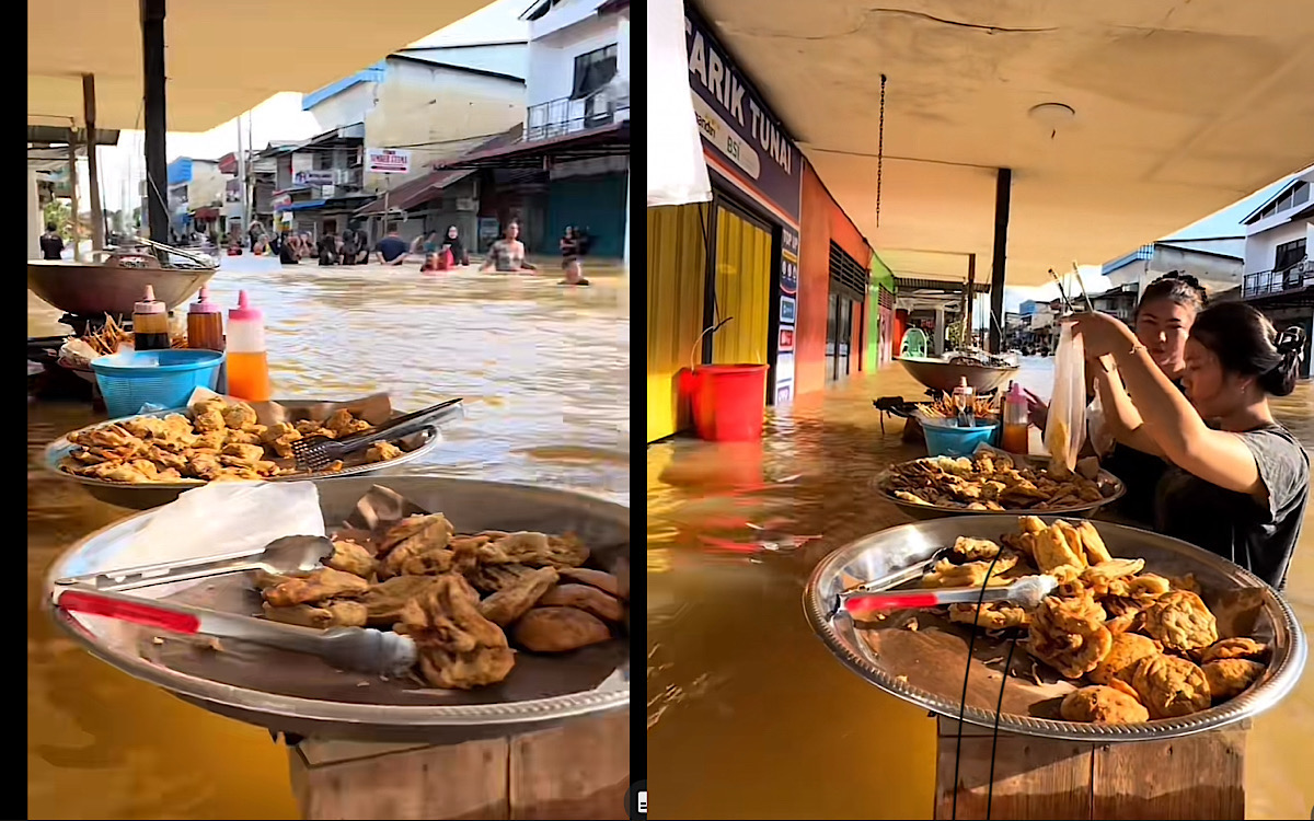 UNIK, Jualan Gorengan Ditengah Banjir Di Kabupaten Landak ‘Laris Manis’ Kata Si Masnya Banjir Membawa Berkah