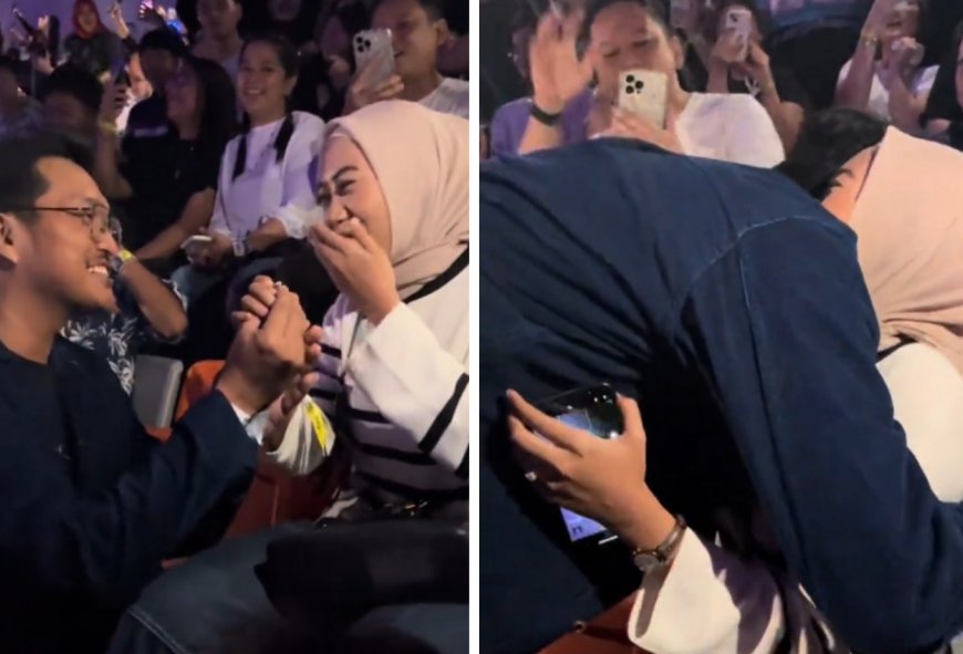 Viral! Pria Ini Lamar Pacarnya di Konser Bruno Mars Pas di Lagu ‘Marry You’, Netizen Auto Baper