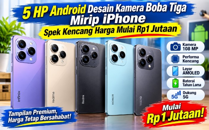 5 HP Android Desain Kamera Boba Tiga Mirip iPhone, Spek Kencang Harga Mulai Rp1 Jutaan