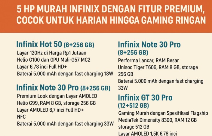 Rekomendasi 5 HP Infinix Murah dengan Fitur Premium, Cocok untuk Harian hingga Gaming Ringan