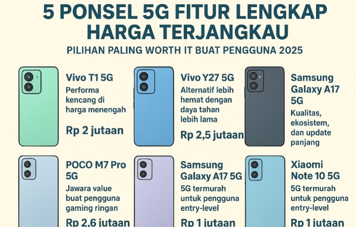 5 Ponsel 5G Fitur Lengkap Harga Terjangkau: Ini Pilihan Paling Worth It Buat Pengguna 2025
