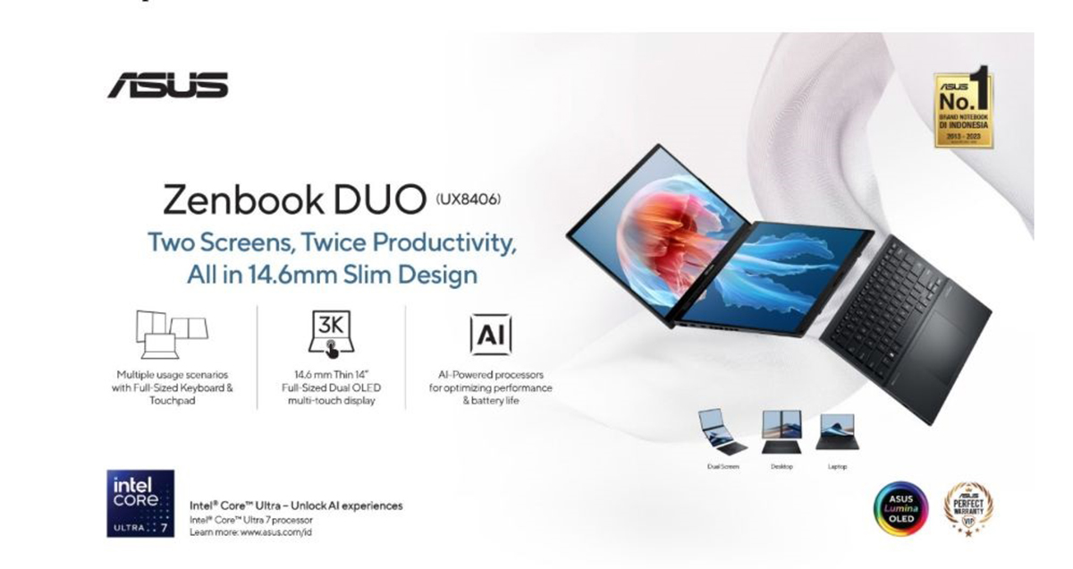 Asus Zenbook DUO, Laptop Dua Layar OLED Pertama di Dunia, Ini Spesifikasinya