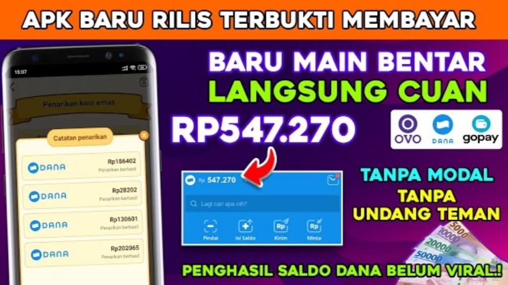 Aplikasi Penghasil Saldo DANA Terbaru, Baru Main Sebentar Cuan Rp 547.270 Langsung Cair, Gratis! 