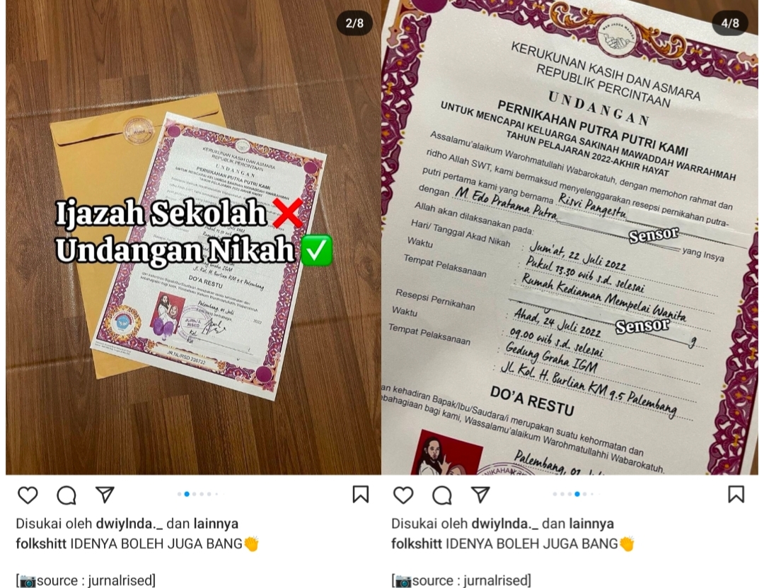 Undangan Pernikahan Pasangan Pengantin Palembang Bertema Ijazah Sekolah Bikin Salfok Warganet, Back To School