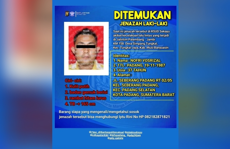 Ini Identitas Pria yang Tewas Kecelakaan Saat Bawa Kabur Taksol Curian di Hotel Palembang 