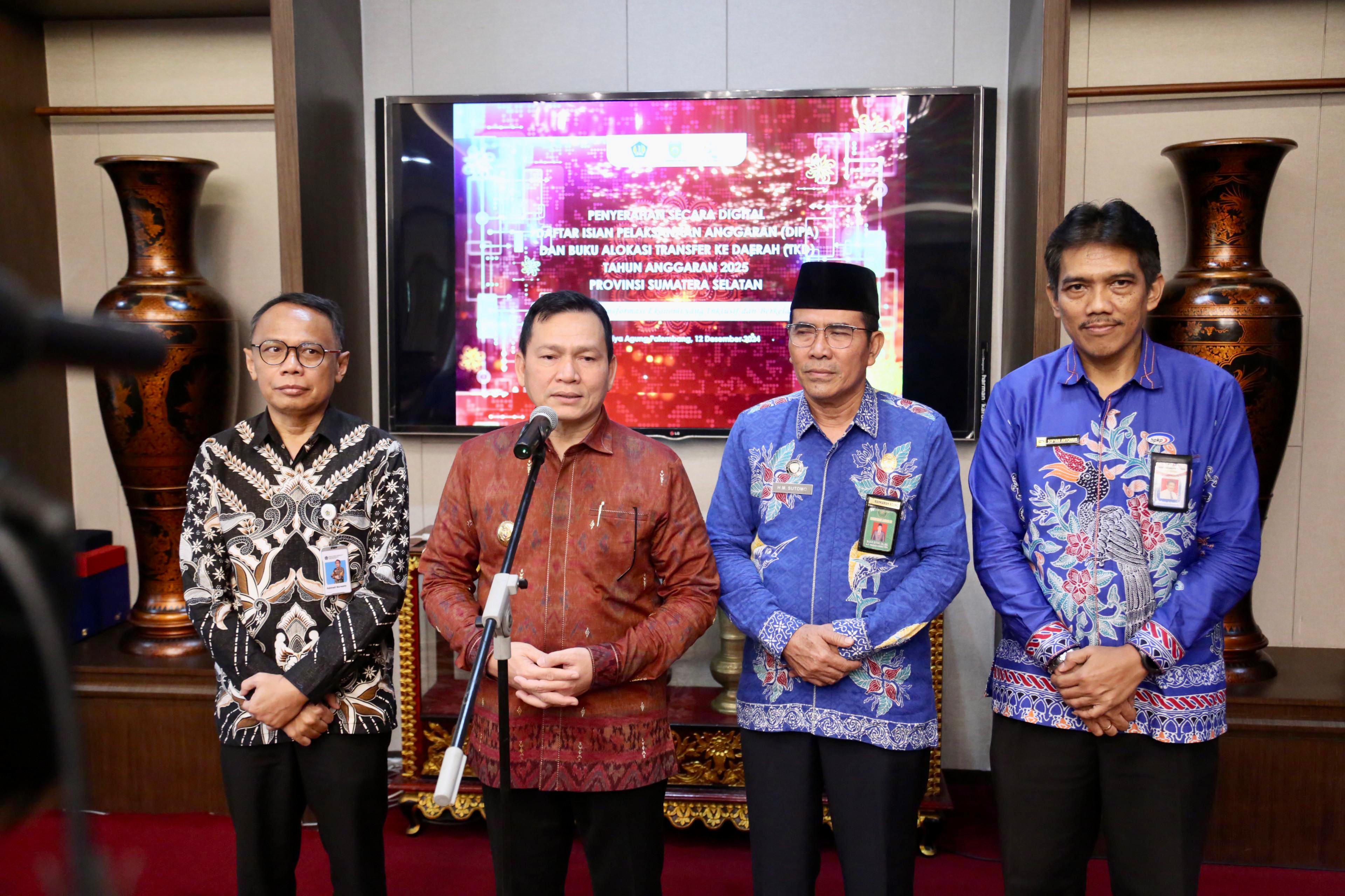 DIPA dan TKD 2025 Diserahkan, Percepat Transformasi Ekonomi Inklusif dan Berkelanjutan di Sumatera Selatan