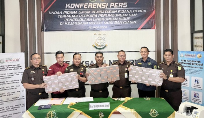 Kejari Muba Sukses Terima Pembayaran Denda Rp3 Miliar dari Perkara Karhutla HGU PT Banyu Kahuripan
