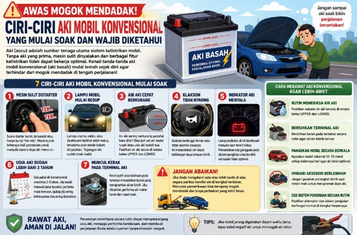 Awas Mogok Mendadak! Ini 7 Ciri Aki Mobil Konvensional yang Mulai Soak dan Wajib Diketahui