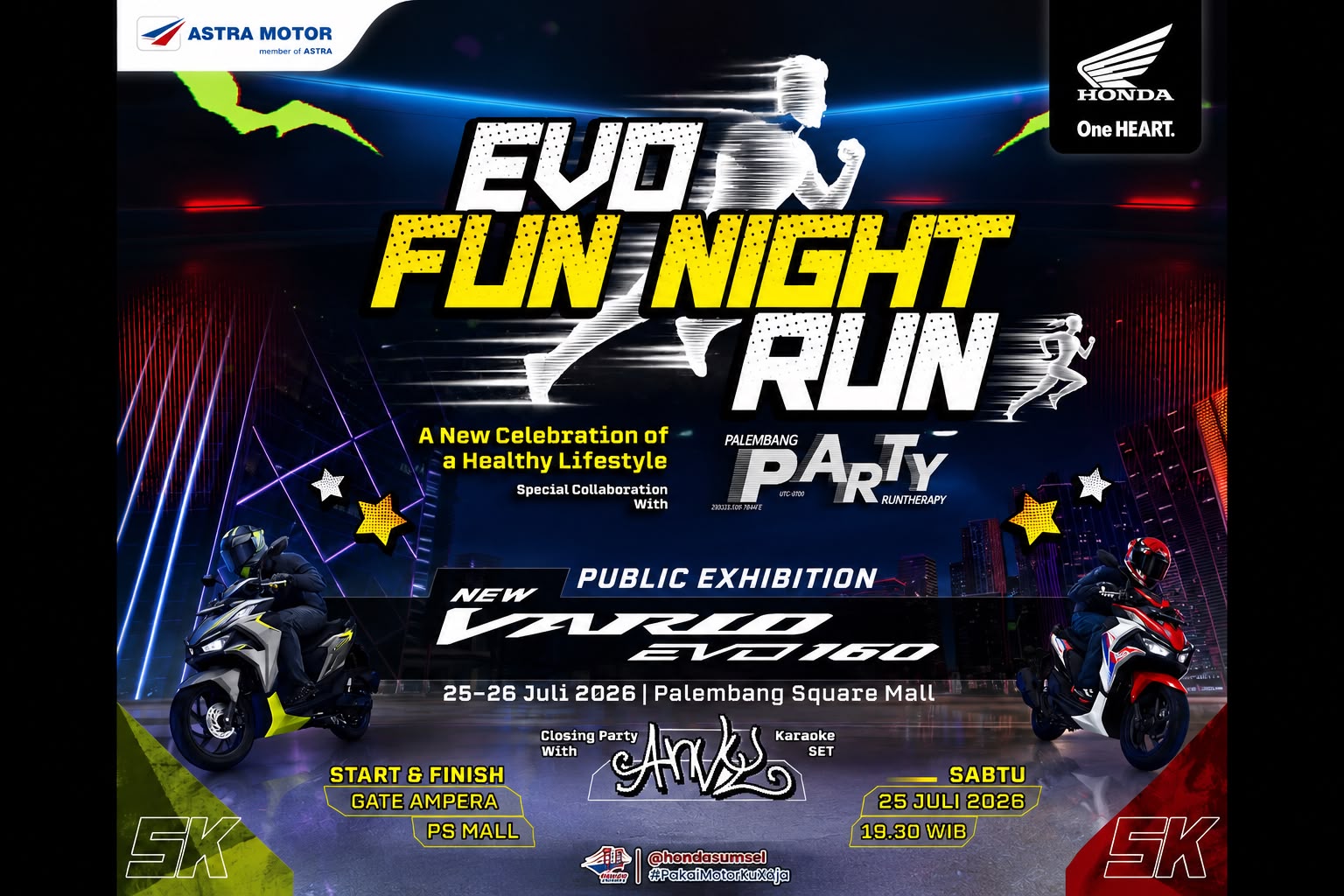 Honda Sumsel Gelar EVO Fun Night Run, Ajak Warga Palembang Rayakan Gaya Hidup Sehat