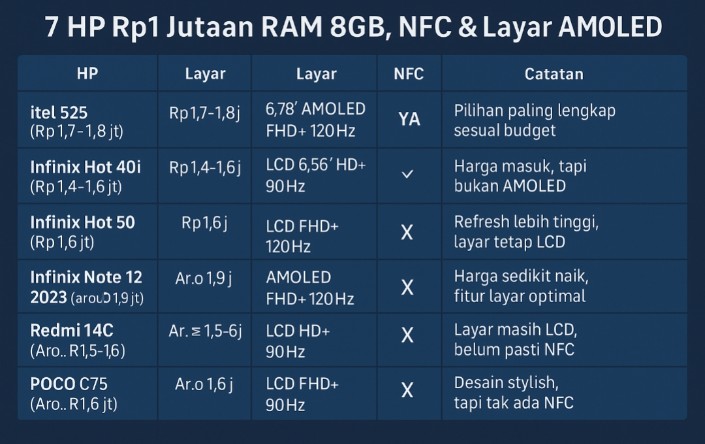 7 HP Rp1 Jutaan RAM 8GB, NFC & Layar AMOLED, Spek Sultan Harga Irit!