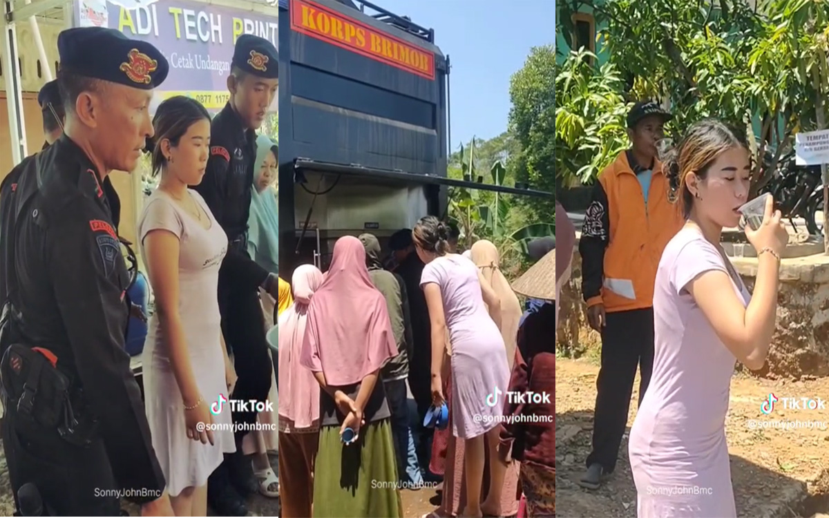 Wanita Cantik Bertubuh Ramping Bikin Geger Antrean Air Bersih, Netizen Sebut Tiara Daster Ungu