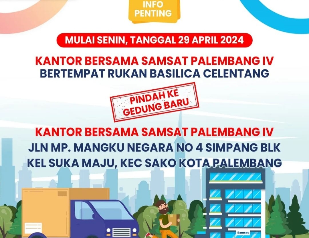 Mulai Besok, Kantor Bersama Pelayanan Samsat Palembang IV Pindah Lokasi, di Sini Alamatnya