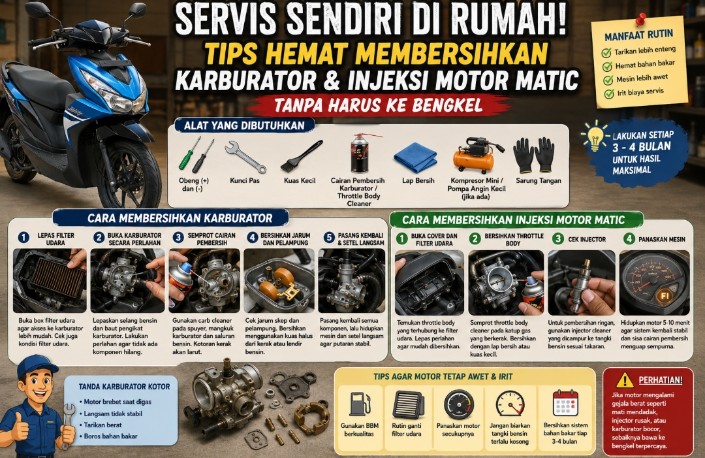 Servis Sendiri di Rumah! Ini Tips Hemat Membersihkan Karburator dan Injeksi Motor Matic Tanpa Harus ke Bengkel