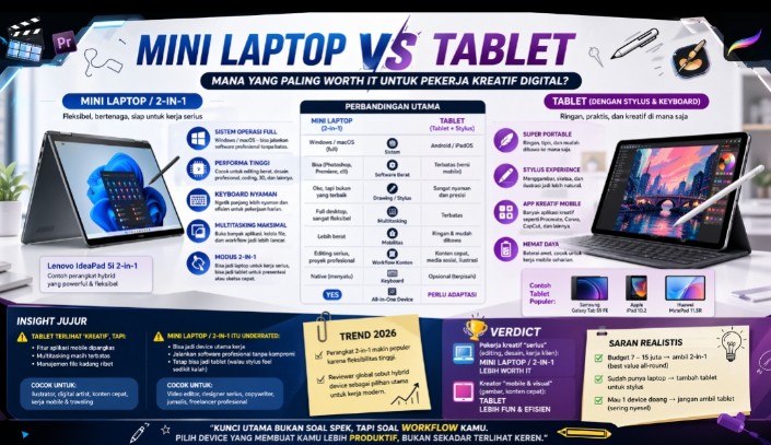 Mini Laptop vs Tablet, Mana Lebih Unggul? Ini Pilihan Paling ‘Worth It’ untuk Pekerja Kreatif Digital