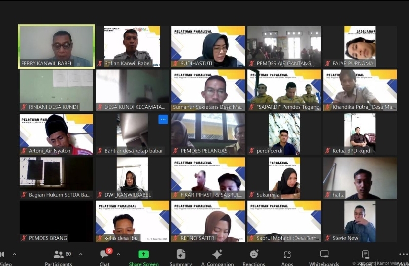 146 Paralegal Desa dan Kelurahan Bangka Barat Ikuti Pelatihan Kanwil Kemenkum Babel